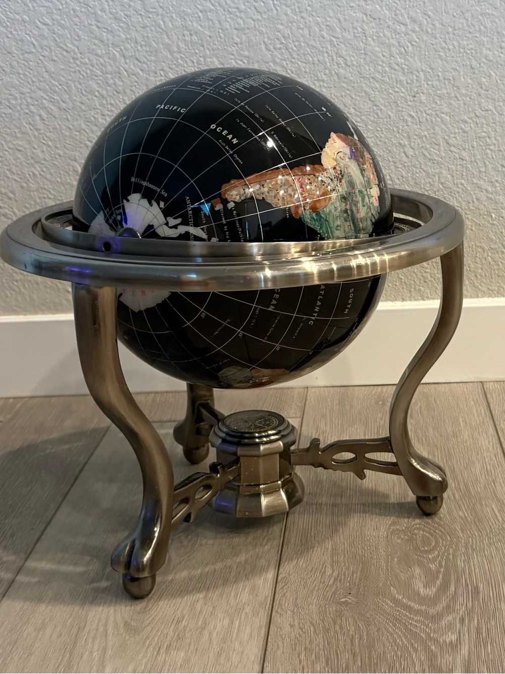 Rare Antique 14” Black Gemstone Globe with Chrome shows THE RUSSIAN FEDERATION